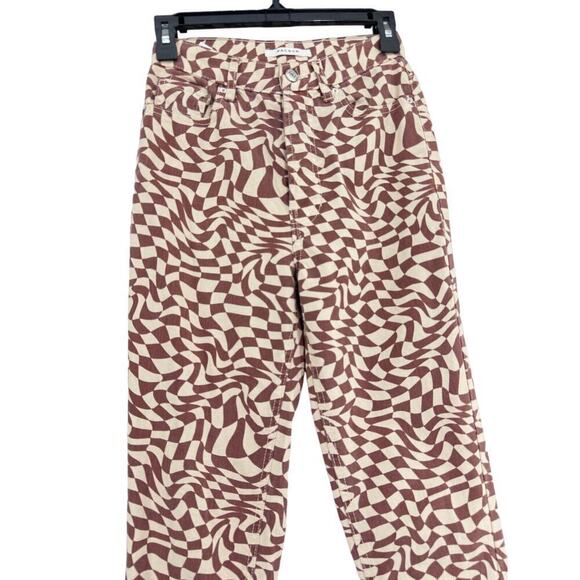 Rare PacSun Eco Trippy Checker Ultra High Waisted Slim Fit size 24 brown cream - Picture 2 of 8